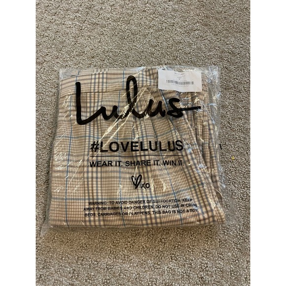 NWT- Lulus Brown & Cream Plaid High Waist Pleat Pants - Picture 2 of 8